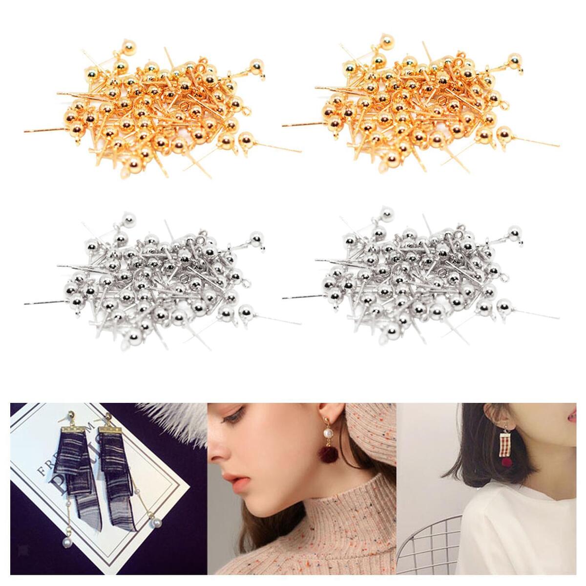200x Ear Pin Studs with Loop Earring Post Findings DIY Crafts Accessories