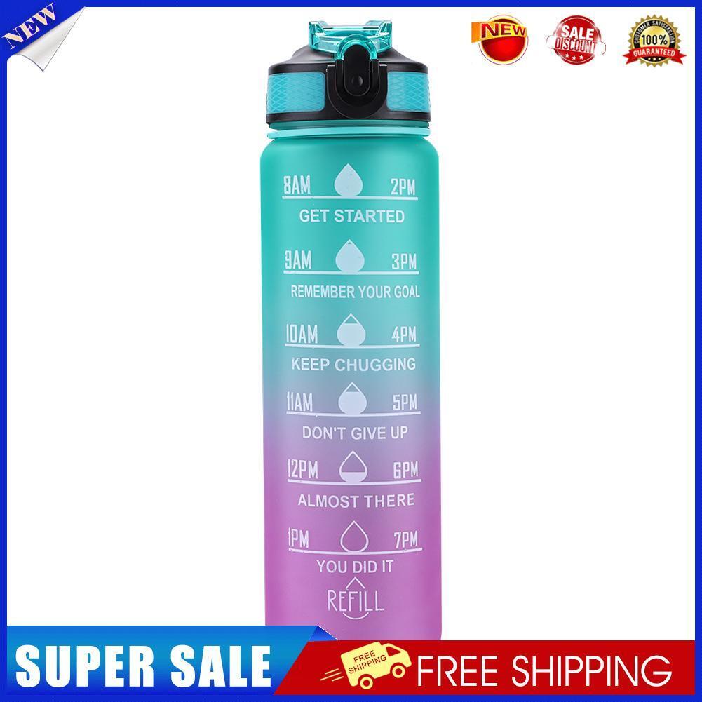 1000ml Water Bottle Time Scale Fitness Sports Bike Water Cup (Green+Purple)