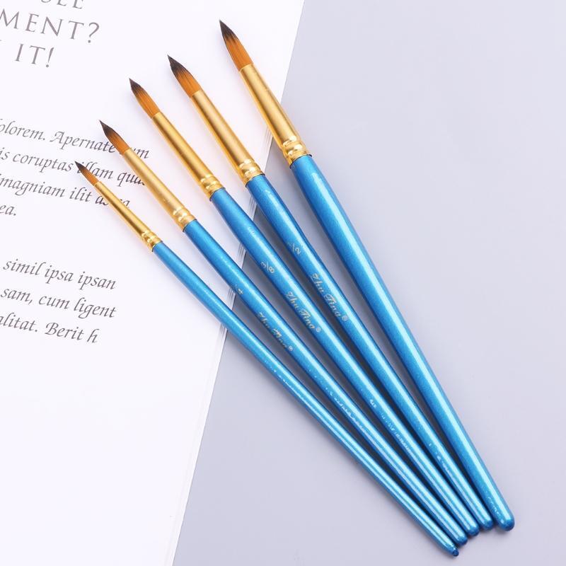 5xWatercolor Gouache Paint Brushes Round Pointed Tip Nylon Hair Set Art Supplies