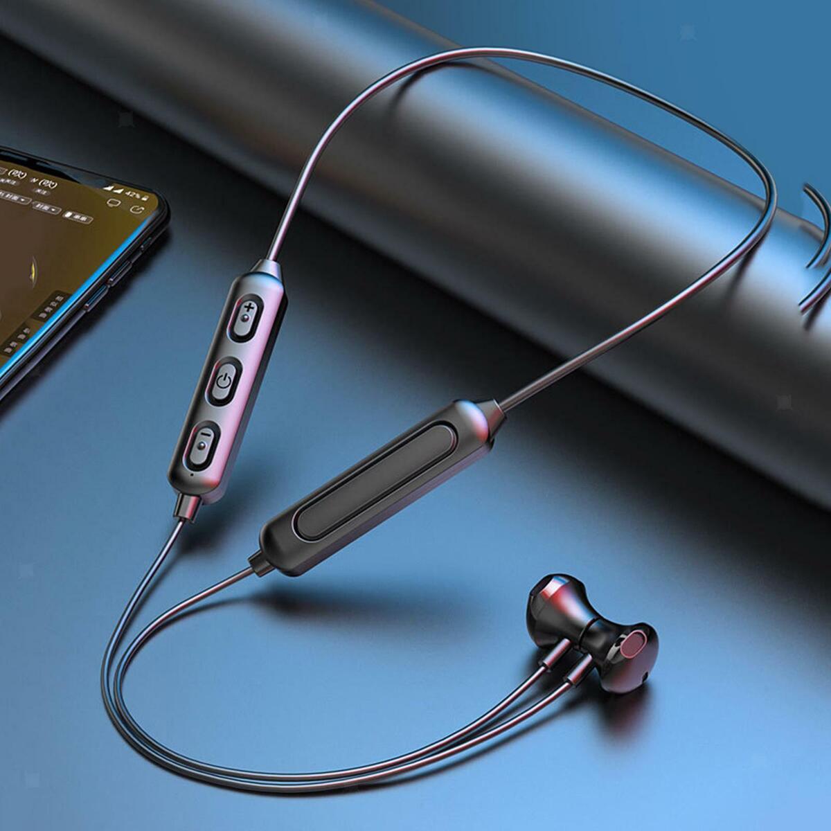 5.0  Neckband Headset Retractable earplugs for Mobile Phone
