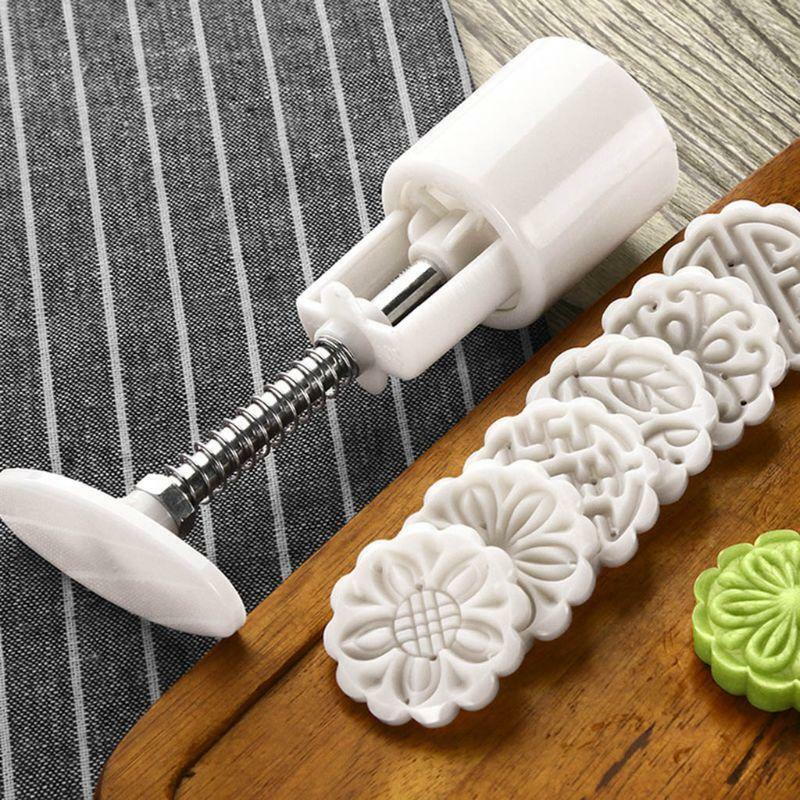 6pcs Flower Stamps 25g Mooncake Barrel Mold Hand Press Moon Cake Pastry DIY