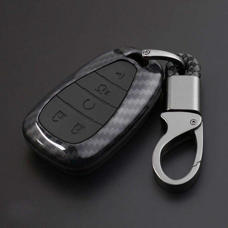 Carbon Fiber Style Key Fob Cover Keychain Fit For Chevrolet Camaro Trax Cruze