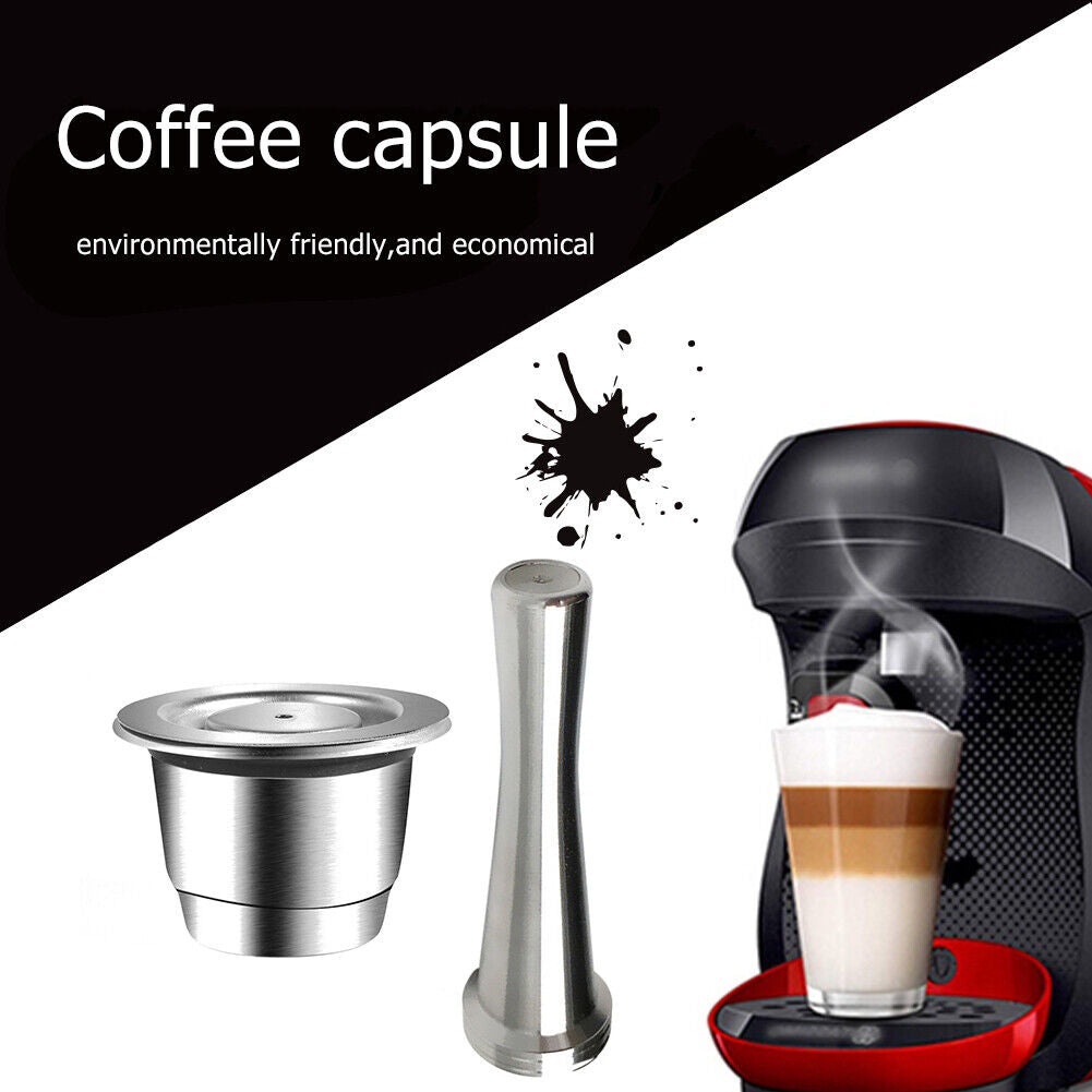 Reusable Stainless Steel Refillable Coffee Capsule+Tamper for Nespresso (B)