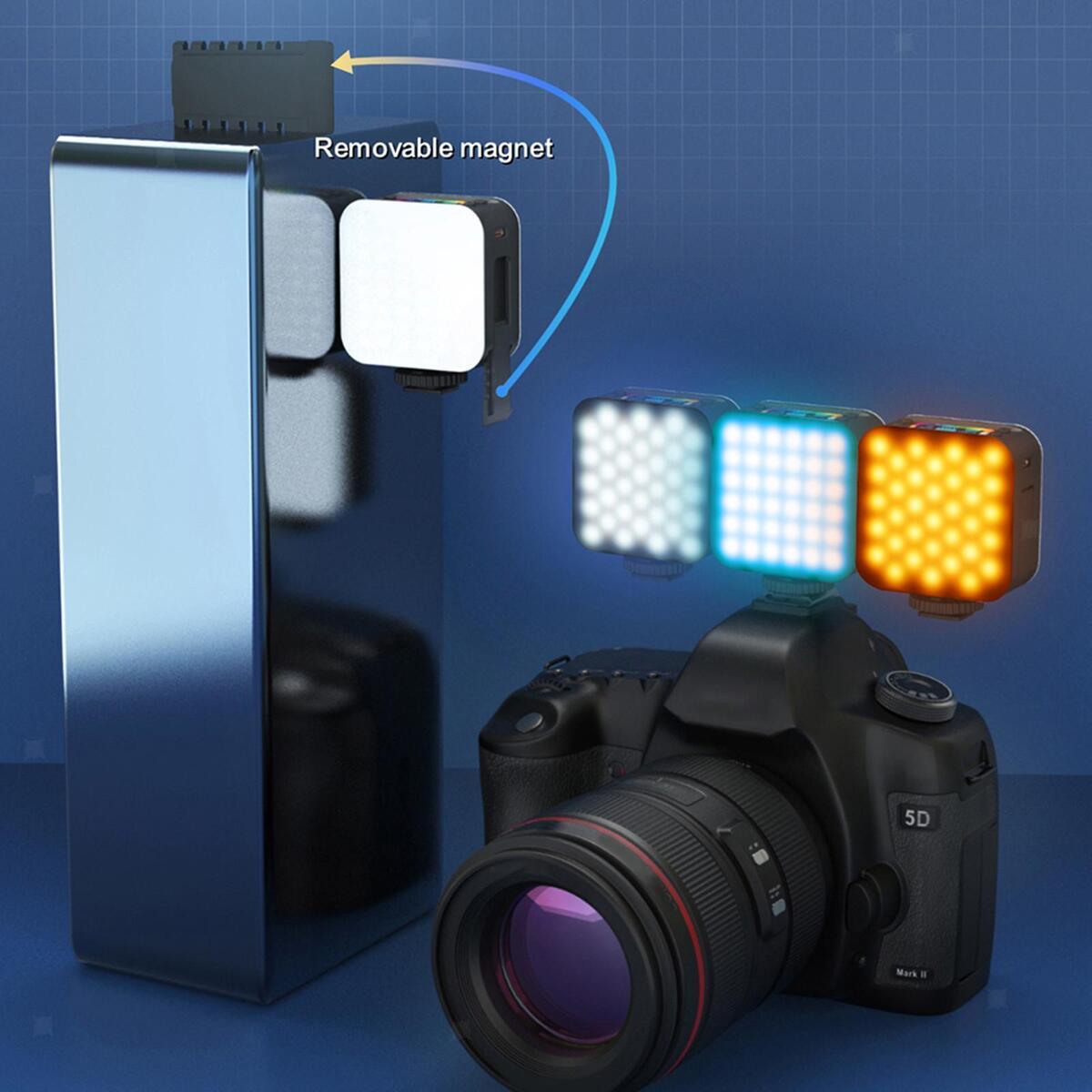 RGB Video Light 1/4 Screw Clamp Magnetic Travel Size 2000mAh for Photography