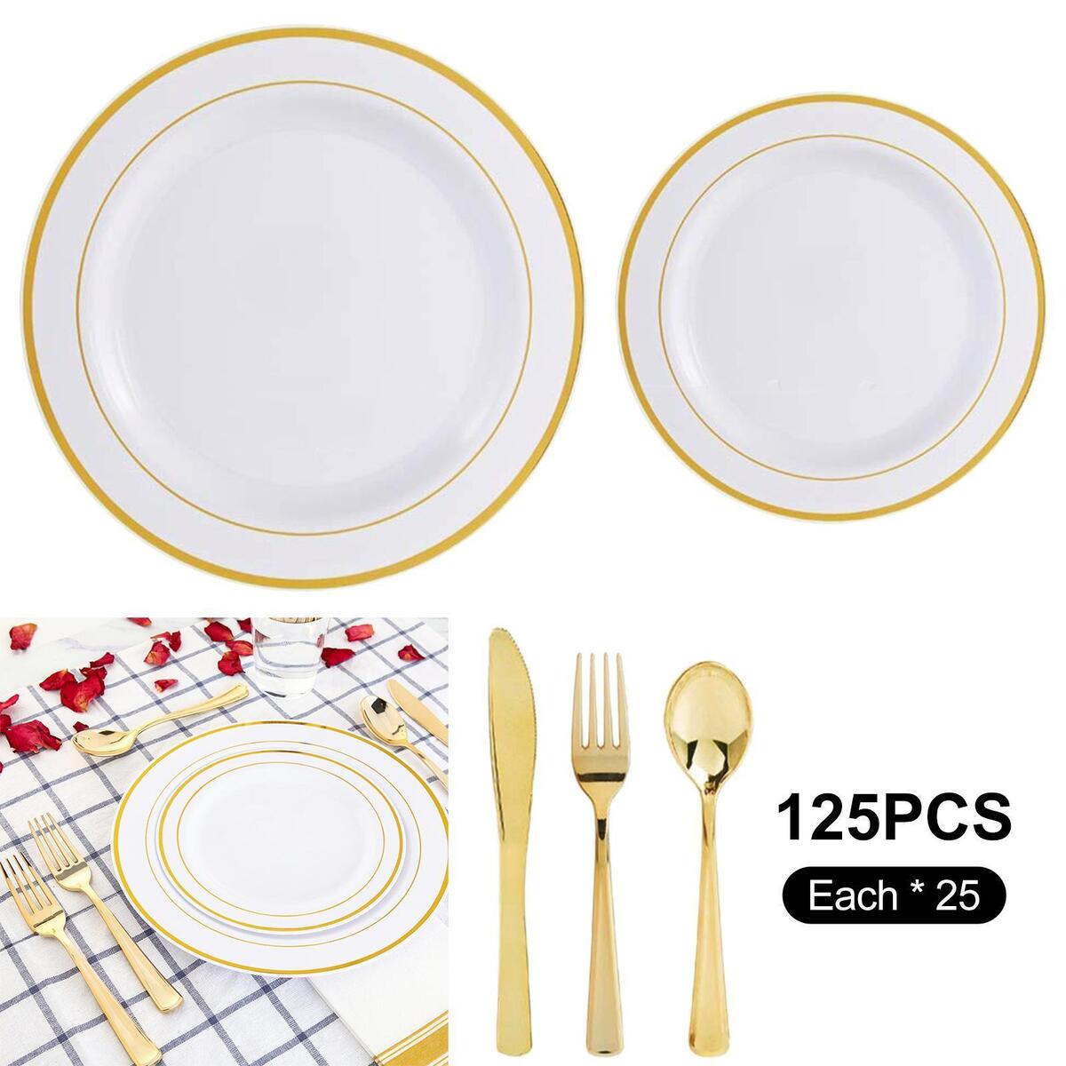 250Pcs Plastic Dinnerware Set for 25 Guest Plastic Disposable for Restaurant