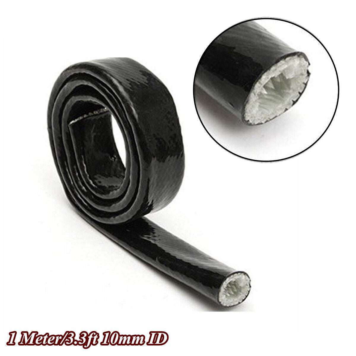 1m/3.3ft 10mm ID Black Fire Sleeve Braid Flame Heat Shield For 6AN Oil Fuel Line