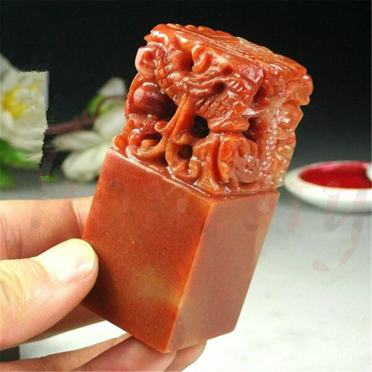 Traditional Five Dragons Scarlet Carving Seal Sculpture Name DIY Stone Jade