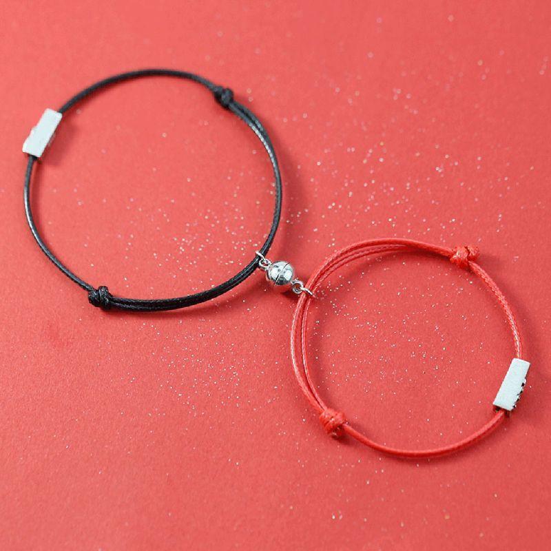 2Pcs Friendship Rope Braided Distance Couple Magnetic Bracelet Kit Lover Jewelry