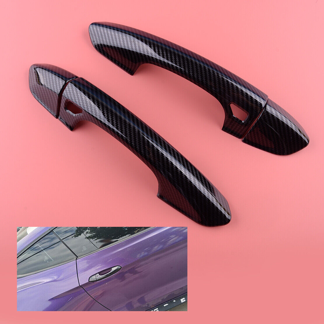 2x Carbon Fiber Style Car Door Handle Cover Trim Fit for Ford Mustang 2015-2020