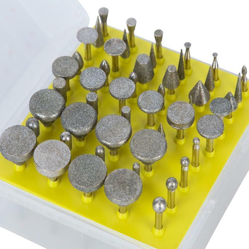 50 Pieces Diamond Coated Rotary Grinding Head Burr Set 1/8'' Shank for Jewelry
