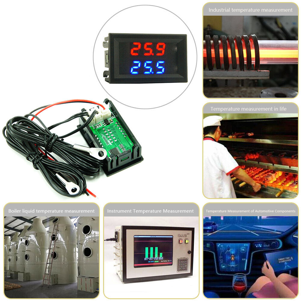 DC4-28V High-precision Dual-display Digital Car Thermometer NTC Metal Probe