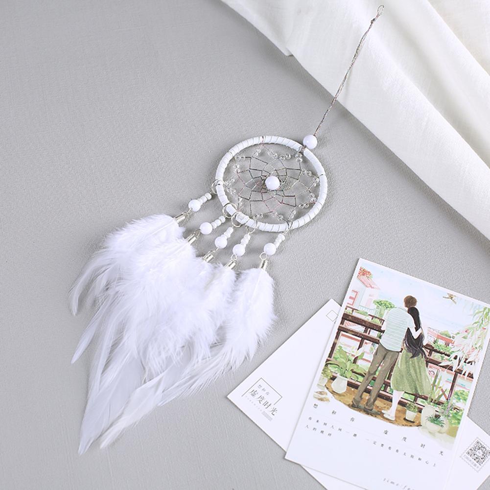 Handmade Dream Catcher with Feather Wall Car Home Hanging Decor White