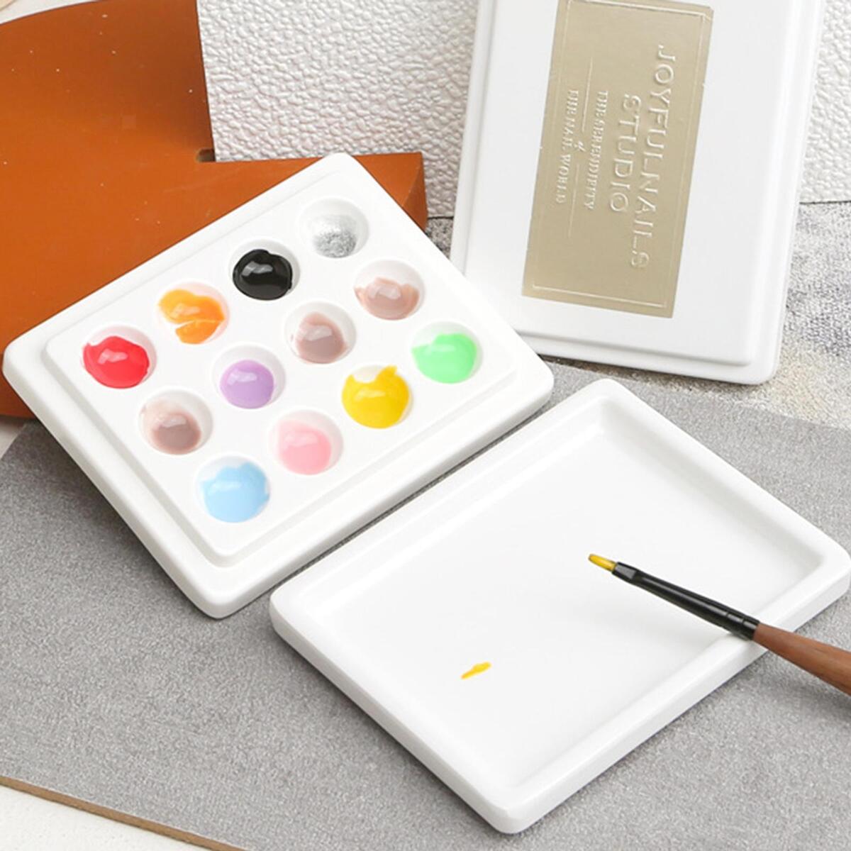 Fityle 24-Well Ceramic Gouache Watercolor Paint Palette with Cover Coloring