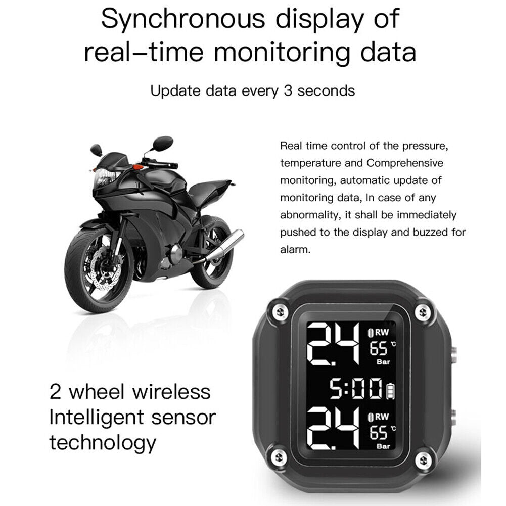 M5 Motorcycle Wireless Tire Pressure Monitoring Alarm with External Sensors