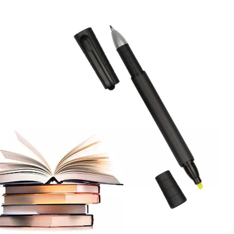 Cute 2-in-1 Marker Pen Fluorescent Yellow Chisel-tip Black Gel Pen Bullet Nib