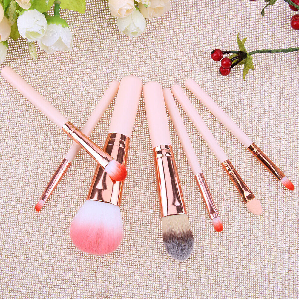 7pcs/set Wood Makeup Brush Foundation Contour Concealer Blush Pen Beige