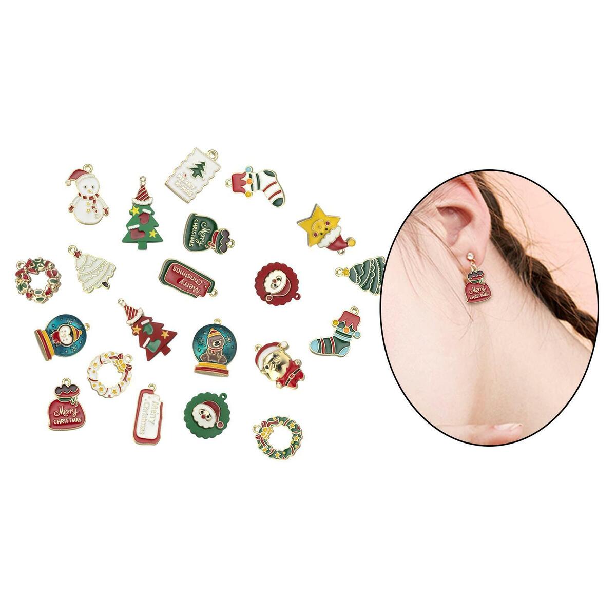 20x Cartoon Charms Christmas Theme Enamel Pendants Necklace Jewelry Making