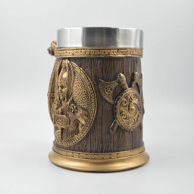 Viking Rune Beer Mug Imitation Wooden Texture Nordic Decor Stein Coffee Cup Men