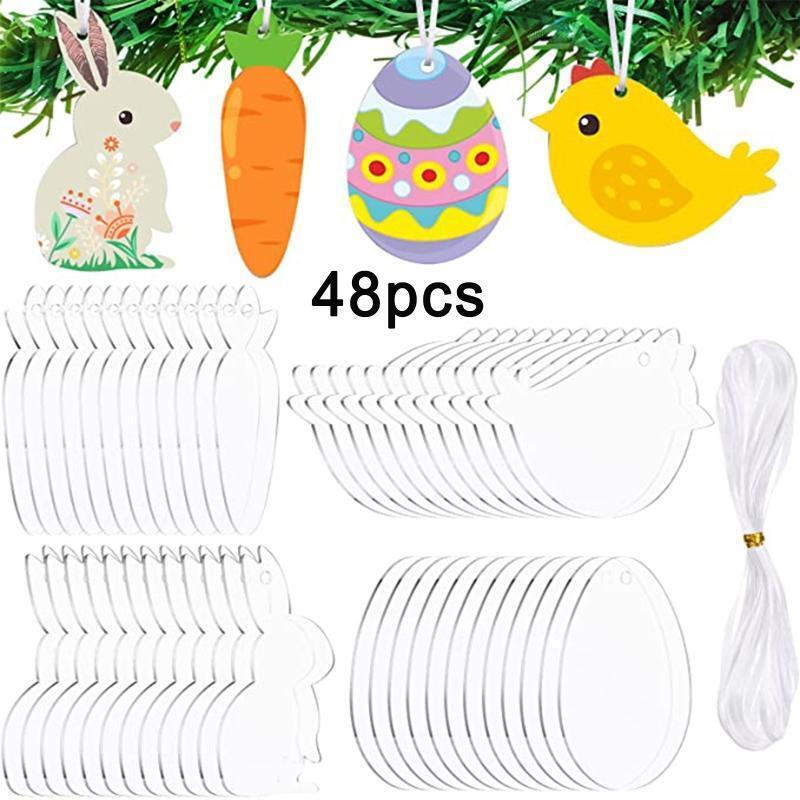 Acrylic Easter Ornament 48pcs/set Unfinished Blank Hanging Tree Ornaments