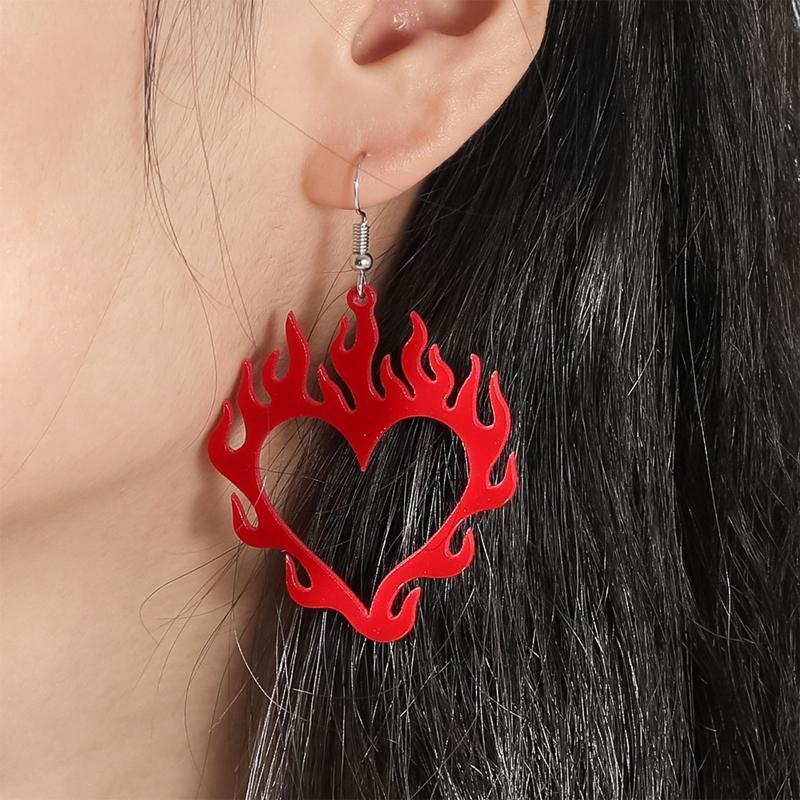 Punk Rock Hip Hop Flame Love Heart Earrings for Women Girls Party Jewelry Gifts