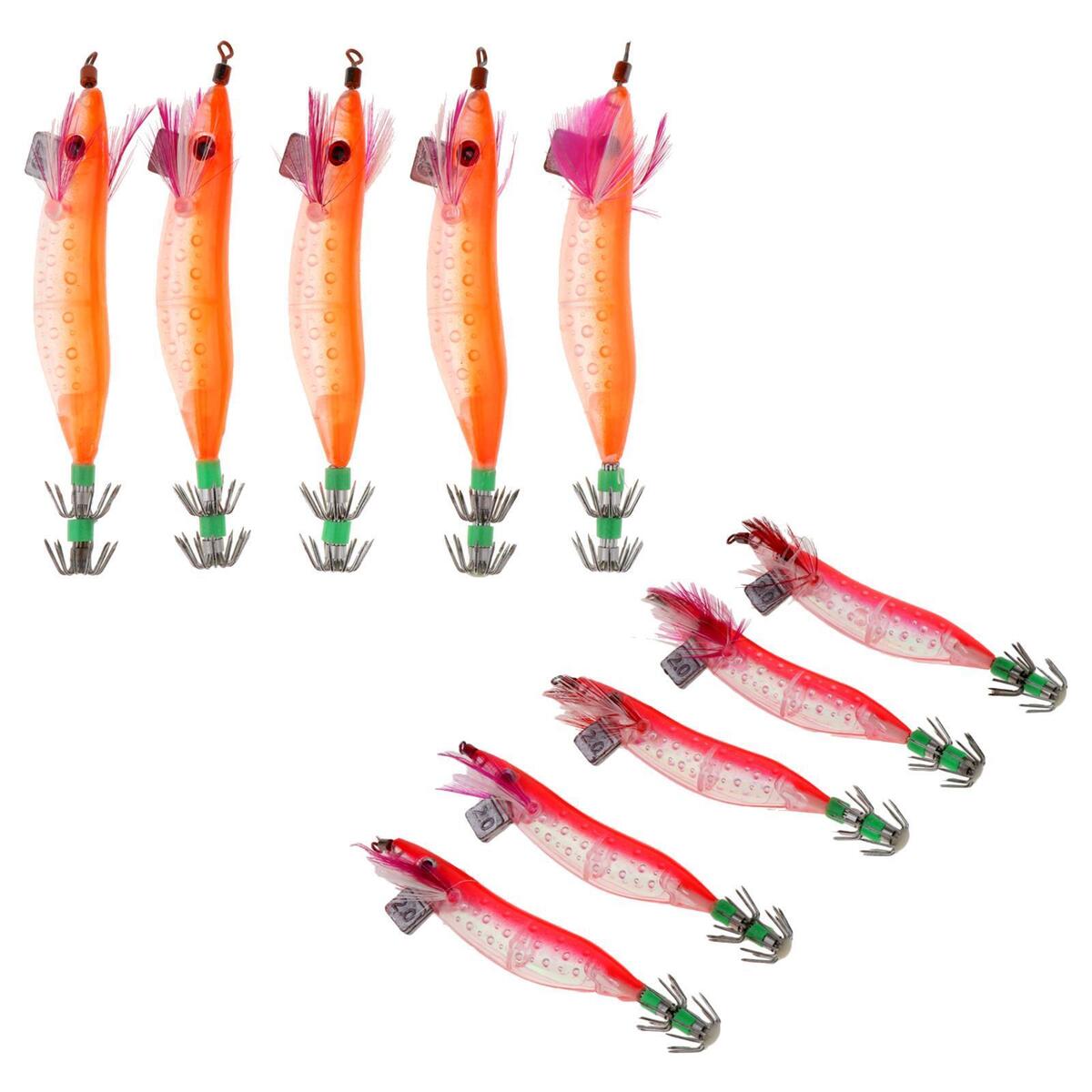 10 Pieces Fishing Lures Luminous Squid Jigs Hook Shrimp Lure for Saltwater
