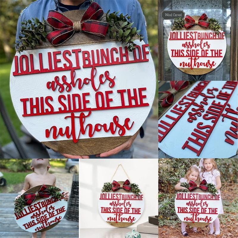 Christmas Vacation Theme Door Hanger Wooden Round Hanging Sign Board