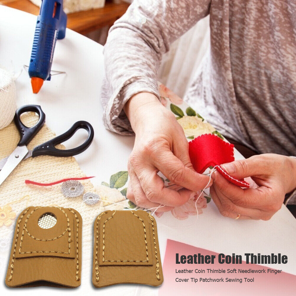 Leather Coin Thimble Soft Needlework Finger Cover Tip Patchwork Sewing Tool