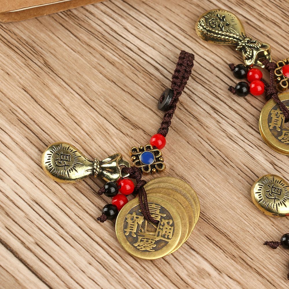 Car Key Rings Lucky Wealth Pendant Money Bag Keychain Chinese Keyring Brass