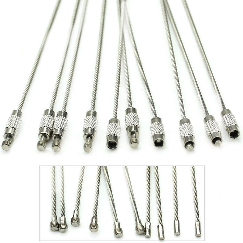 10Pcs Screw Locking Stainless Steel Wire Keychain Key Ring Cable Outdoor Hiking