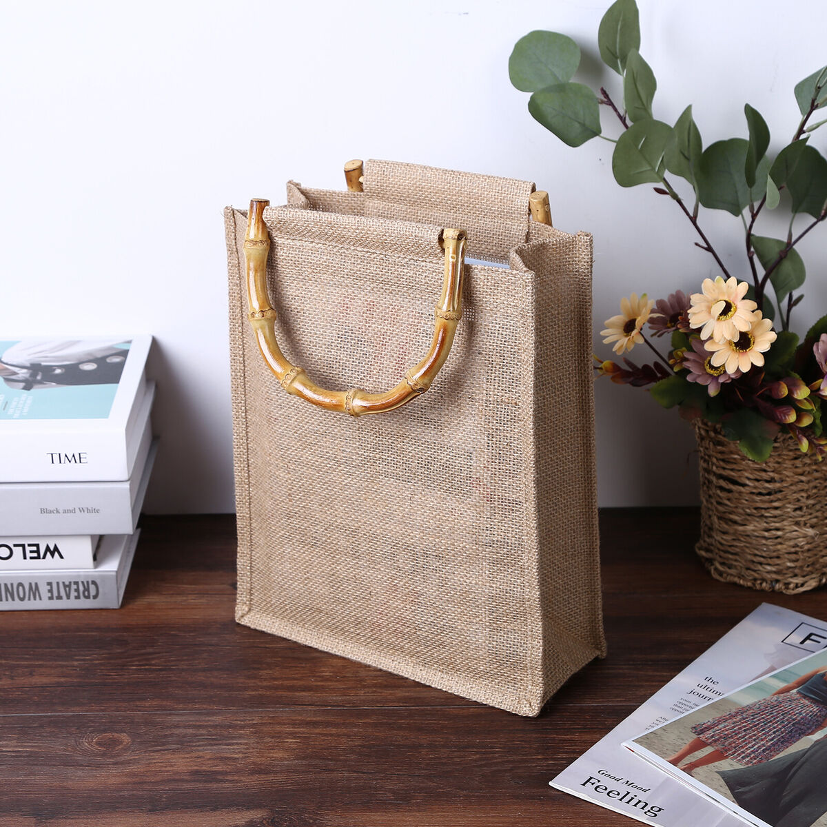 Eco Friendly Totes Linen Reusable Handbag Shopping Grocery Bag (31X25X10cm)
