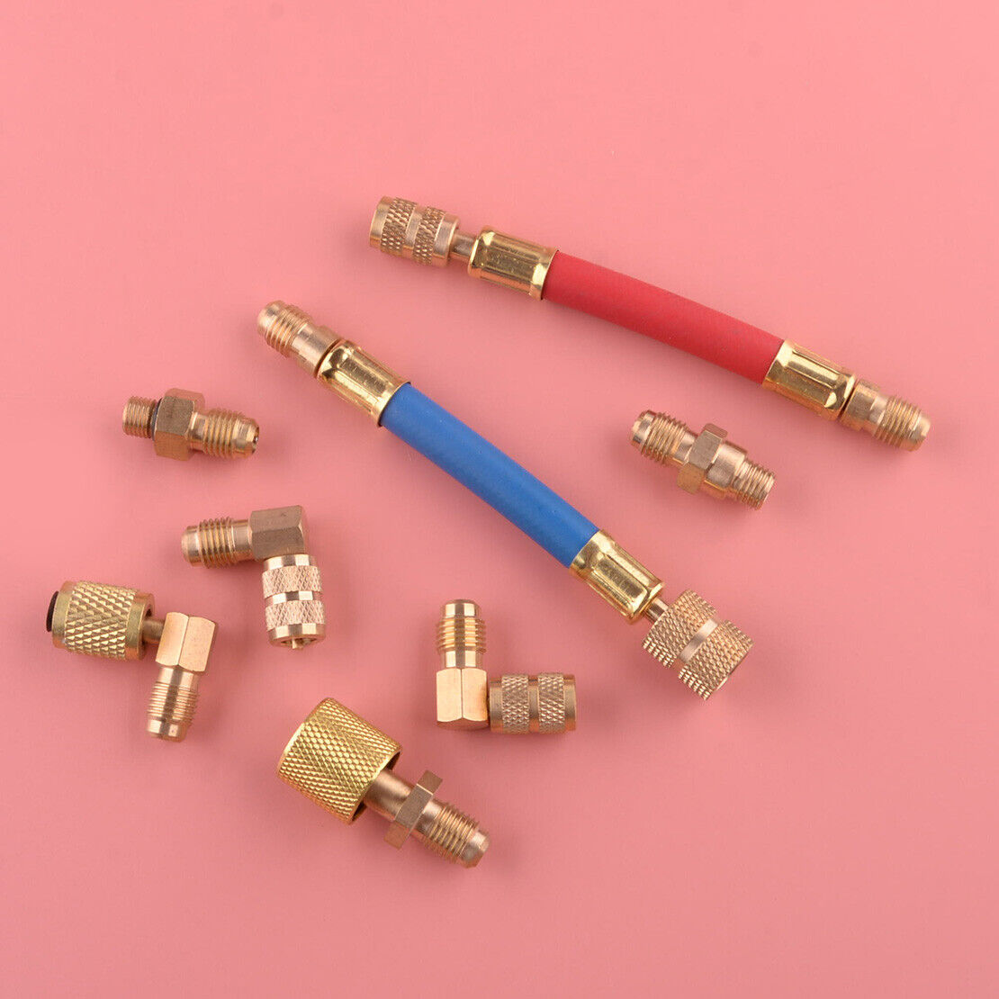 8pcs AC A/C Air Conditioning Refrigeration Connector Adapter Hoses Universal Kit