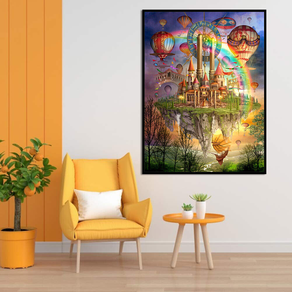 Sky City and Rainbow Full Embroidery Set 11CT Stamped Print Home Wall Decor