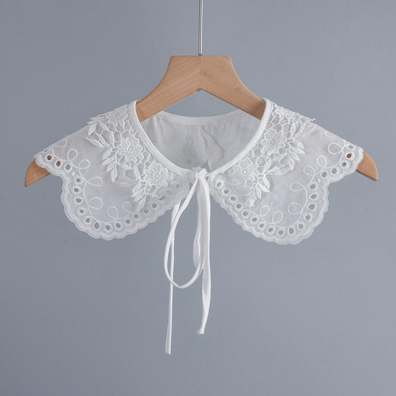 Detachable False Collar Hollow Embroidery Dots Floral Women Petals Shawl Cape