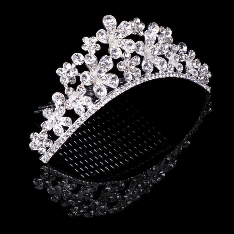 Rhinestone Bridal Tiara Crown With Comb Pin For Wedding Engagement Prom Party