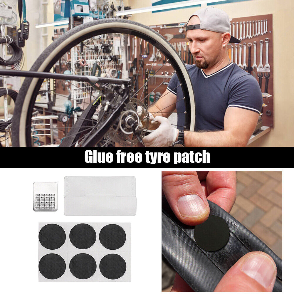 6pcs Glue-Free Round Bike Inner Tire Repair Patch w/ Tire Polishing Pad Set