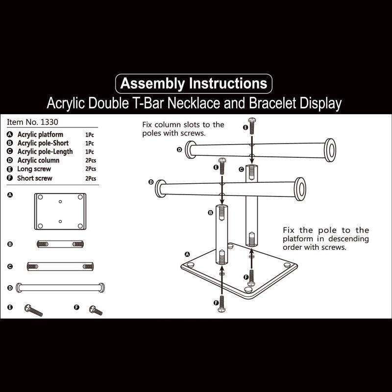 Clear Acrylic Round Bracelet Display Holder 2 Tier T-Bar Jewelry Display Case