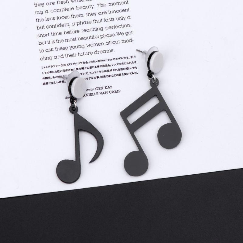 Black Musical Note Women Girls Asymmetric Acrylic Drop Earrings Fashion Jewelry