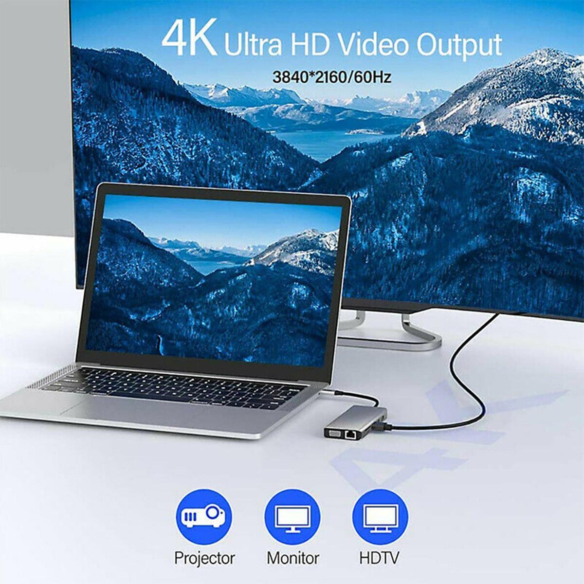 Twelve in 1 USB Hub Adapter Docking Station Multi Charging HDMI for