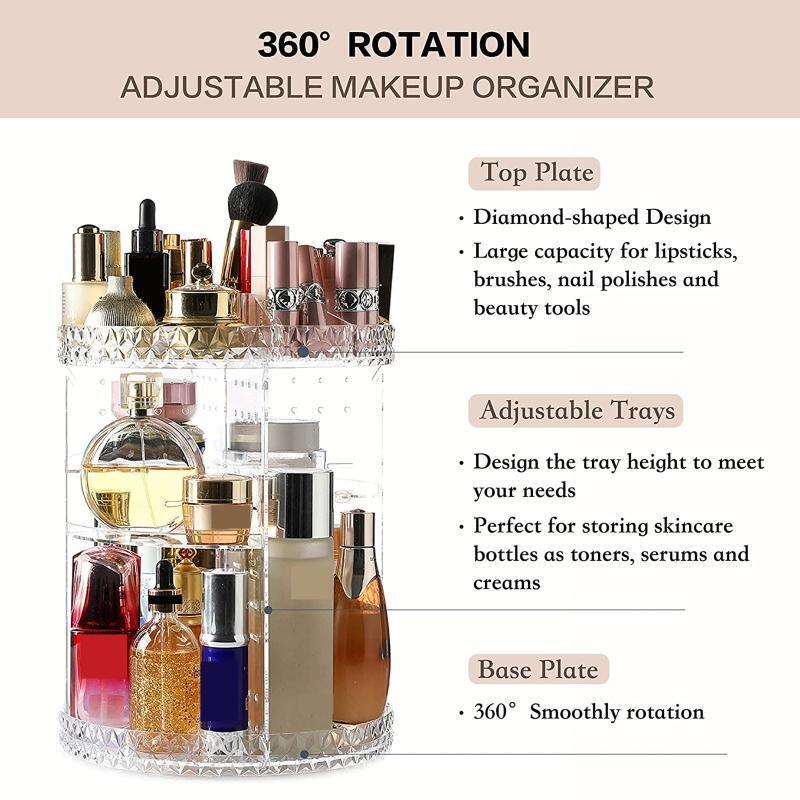 Makeup Storage Box Large Capacity 360 Degree Rotating Cosmetic Case