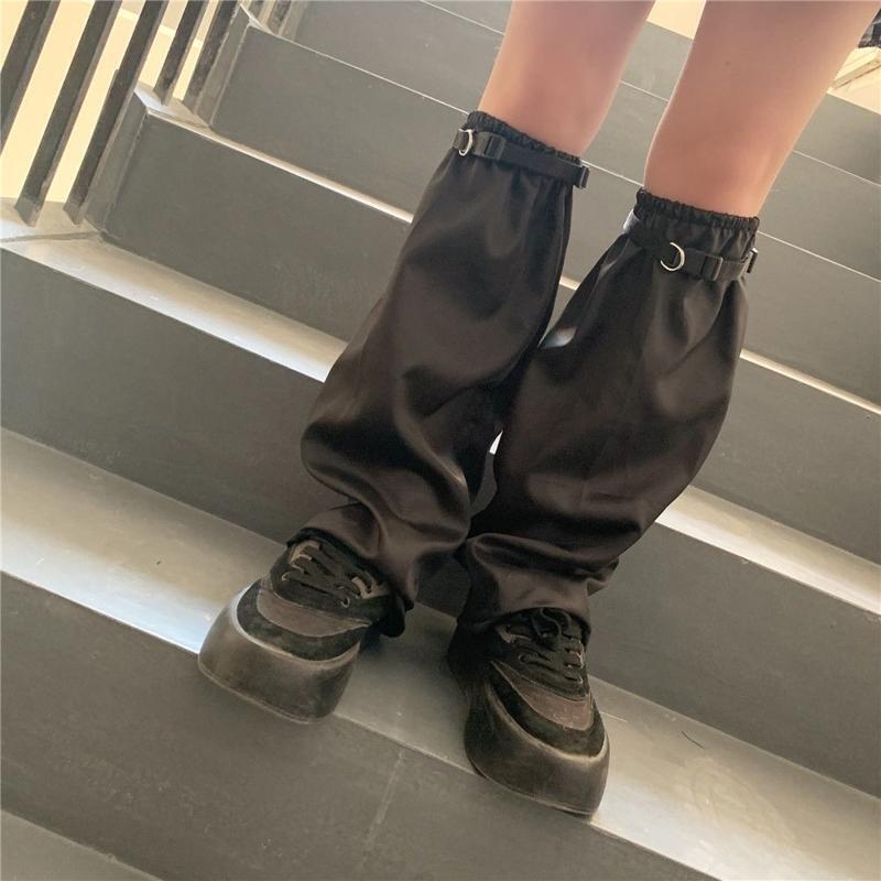 Women Harajuku Leg Warmers Gothic Punk Knee High Socks with Release Buckle