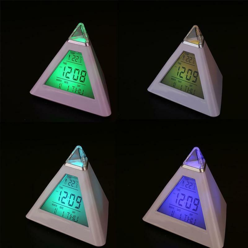 Alarm Clock with Pyramid-shaped LED Color Changing Digital Color Thermometer