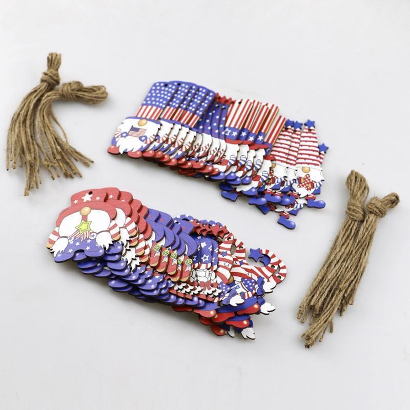 40Pcs Patriotic Gnome Wooden Ornament 4th of July Independence Day Elf Pendants