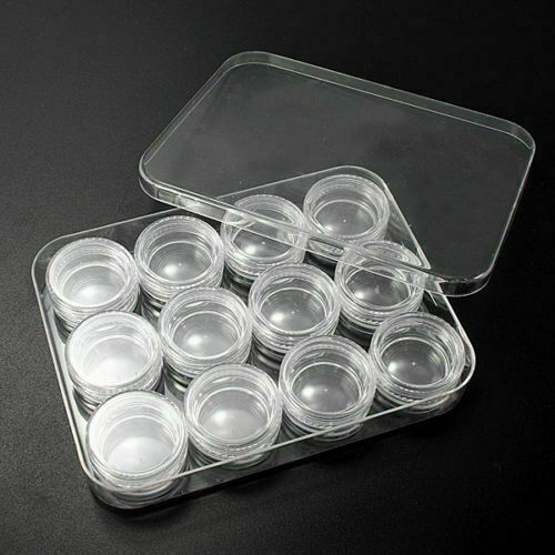 Clear Plastic Jewelry Storage Box With 12 Small Round Cylindrical Containers New