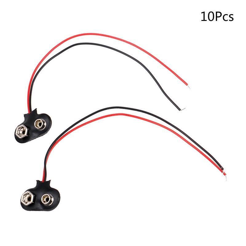 10 Pack T Type 9 V Battery Clip Connector Long Cable Connection Soft Shell
