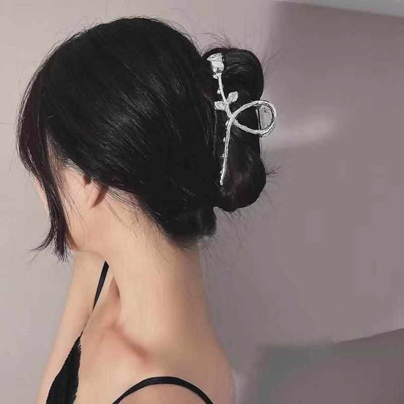 Hair Claw Clips with Rose Pattern Alloy Hair Clip Delicate Jaw Clips Non Slip