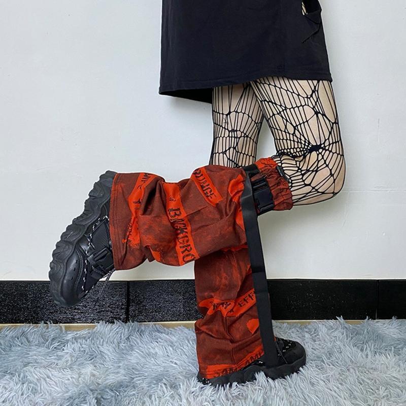Women Punk Red Letters Leg Warmers with Buckle Belt Gothic Loose Foot Cover Sock