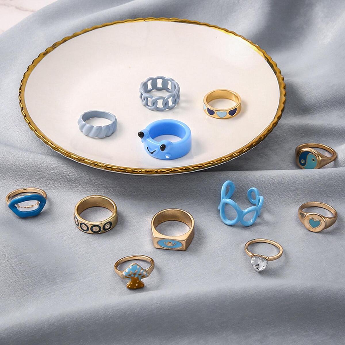 12Pcs Rings Statement Ring Decoration Versatile Ring Jewelry Gifts