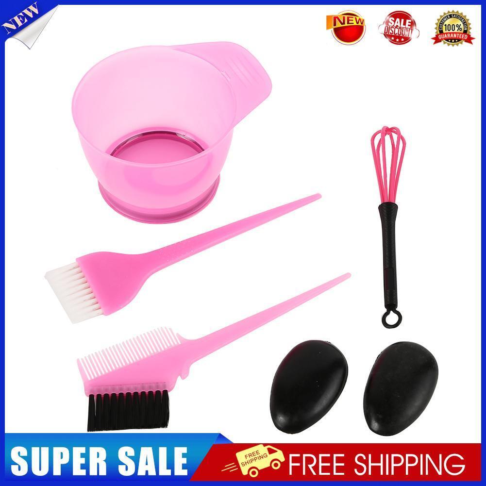 5pcs Hair Dye Bowl +3 Brushes + 1 Ear Shield Combo Set Coloring Tint (Pink)