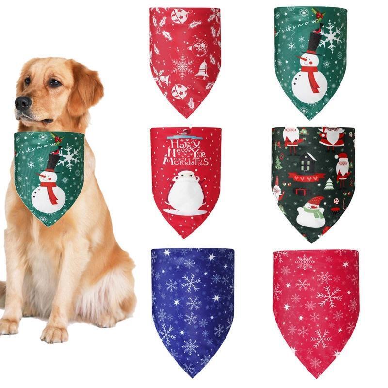 6 Pcs Christmas Element Print Washable Dog Triangle Bibs Pet Kerchief Scarf