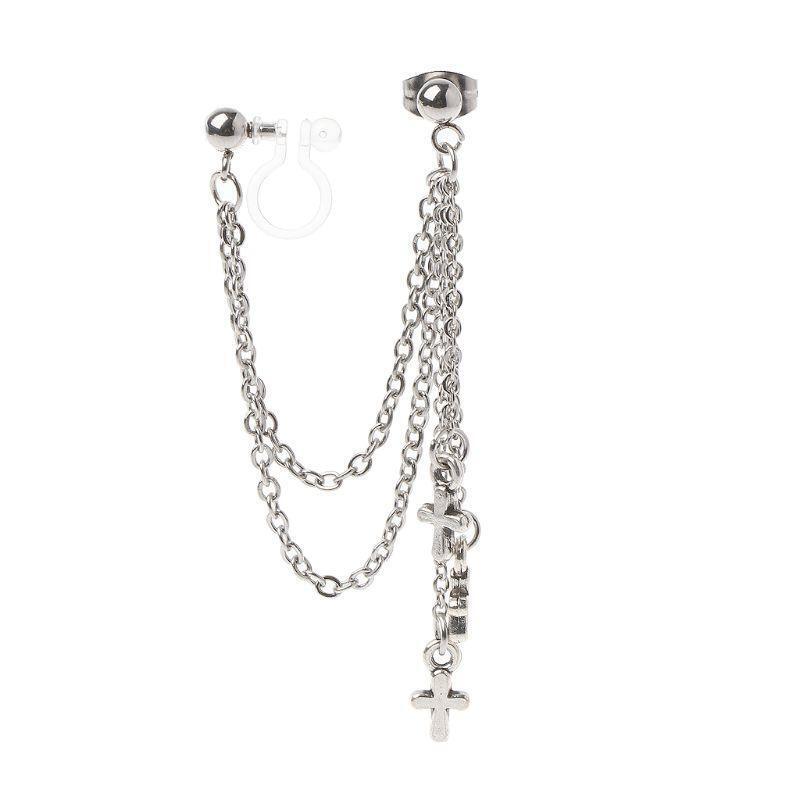 Korean Cross Ear Earrings Ears Clip Tassel Pendant for Birthday Christmas Gifts